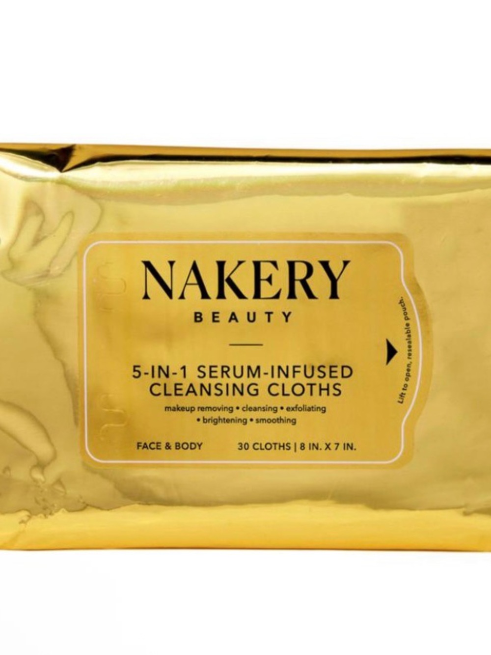 Nakery Beauty 5-in-1 serum-infused cleansing cloths for the face and body.